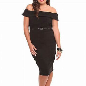 NWT Torrid Retro Chic Black Off Shoulder Pinup Style Sheath Dress